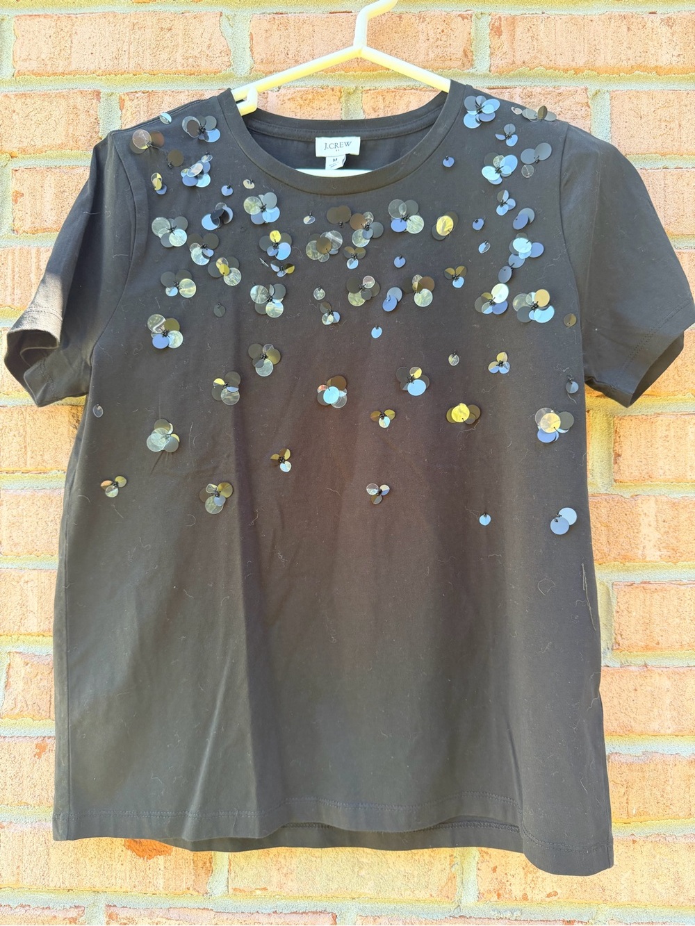 J. Crew Women’s Black Sequin Embellished Short Sleeve Top